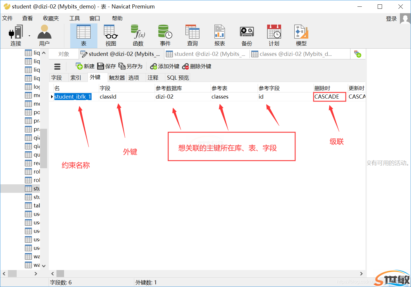 如何使用navicat给两张Mysql表创建关联主外键(3)